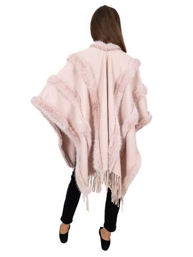 STRABELLO Mantella Donna Elegante Con Pelliccia Ecologica E Frange