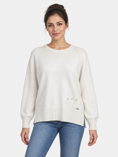 Viscose Blend Crew Neck Sweater with Decorative Buttons
