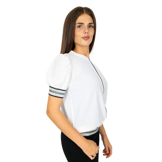 CARMEN Blusa Donna Elegante in Georgette Maniche Corte a Sbuffo