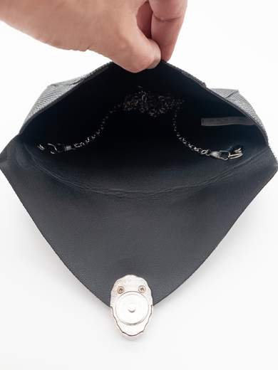 Black Ceremony Clutch with Rhinestones and Jewel Closure