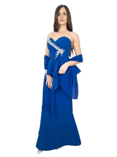 Abito da Sera a Sirena con Strass e Stola in Chiffon 29547