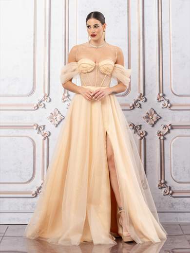 JEAN CRYÒ Abito Lungo Principessa Tulle Oro Glitterato 35490