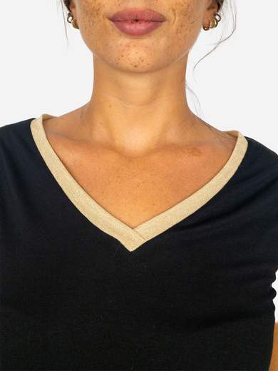 Casual flared tank top with gold glitter trims in stretch viscose