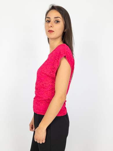Blusa In Pizzo Donna Maniche Corte Scese Con Lo Scollo A Barca