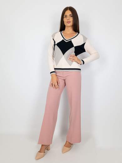 Maglia Pullover Donna Invernale A Rombi Con Lo Scollo A V