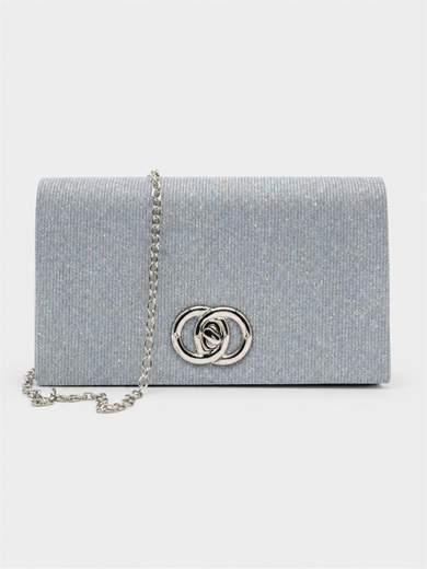 Pochette glitter argento con tracolla staccabile