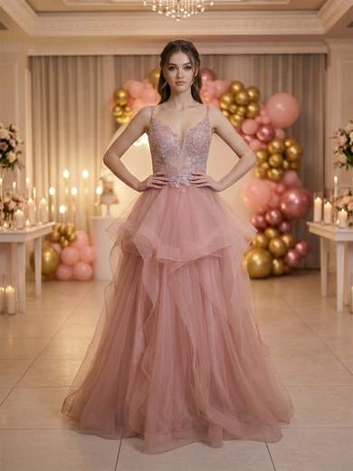 STRABELLO CERIMONIA Abito Lungo Principessa in Tulle Ricamato con Gonna a Balze 7086f