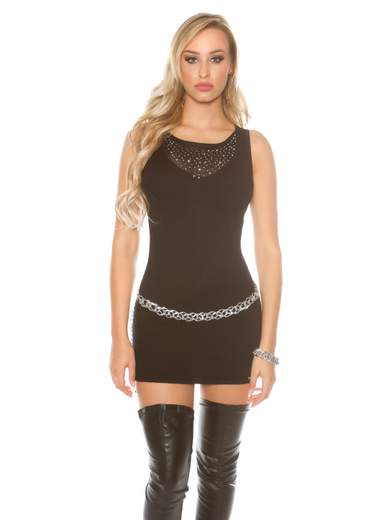 KOUCLA Abito Sexy Corto con Strass e Scollo Trasparente 0000ISF8201