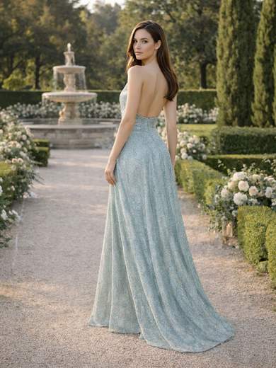 JEAN CRYÒ Abito Lungo Glitterato Scollo all'Americana con Stola 35498