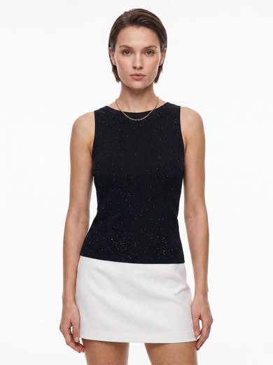 Glittery Tank Top with Boat Neck and Stretch Fabric