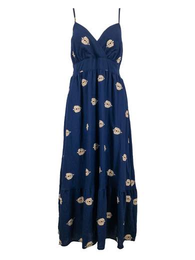 Vestito estivo lungo donna con scollo incrociato e balza