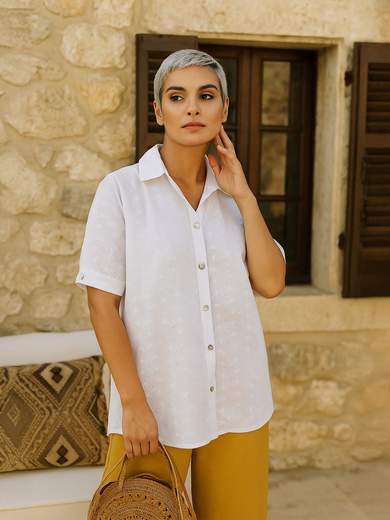 PERLA Camicia bianca in pizzo sangallo 100% cotone Made in Italy 13-25299