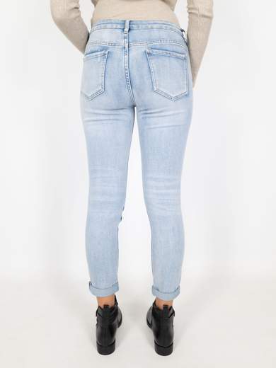 3D Denim Jeans Strappati Donna Elasticizzati Chiari Slim Fit
