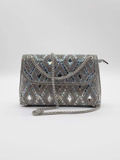 Sparkling Silver Evening Bag with Rhinestones