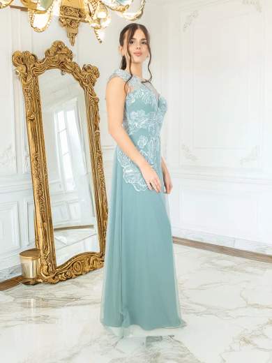 SOLOGIOIE Abito Lungo Cerimonia con Ricami e Stola in Tulle SSD180TU4002