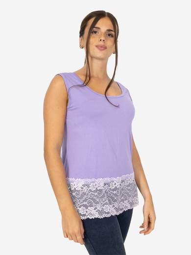 STRABELLO Canotta Donna Spalla Larga con Bordo in Pizzo Oversize CAN-06