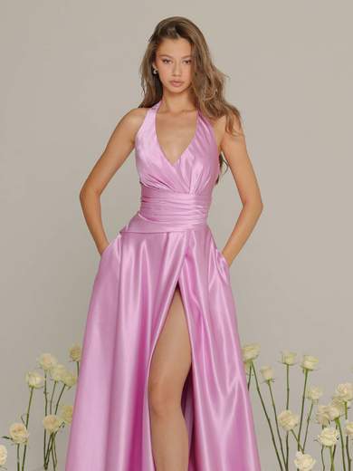 BIANCA BRANDI Abito lungo da cerimonia con scollo all'americana e spacco 29285