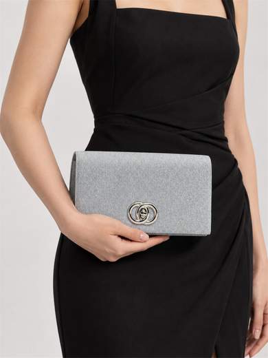 Pochette glitter argento con tracolla staccabile