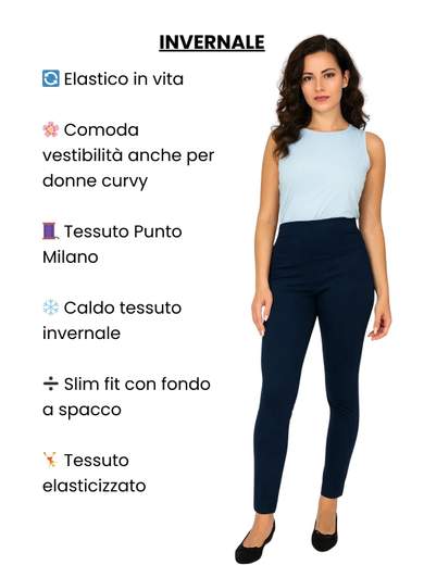 PERLA Pantaloni Donna Invernali Elasticizzati Slim Fit in Punto Milano con Elastico in Vita ILARIA-INV