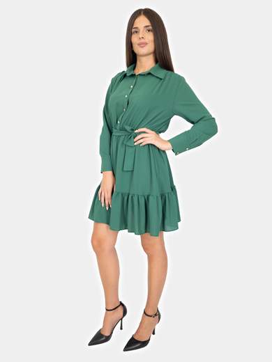 Bucle Vestito Corto A Camicia Fondo Con Balze Donna Manica Lunga