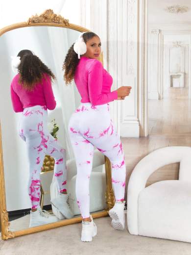 Leggings Sexy in Batik a Vita Alta con Cucitura Arricciata