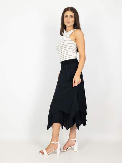 Gonna Midi Estiva In Viscosa Asimmetrica Con Elastico In Vita