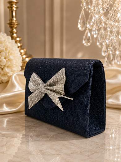 MICHELLE MOON Pochette da Cerimonia Blu Glitterata con Fiocco di Strass HL3499-blu