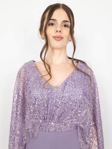 JEAN CRYÒ Abito lungo da cerimonia con mantella ricamata 35330-25