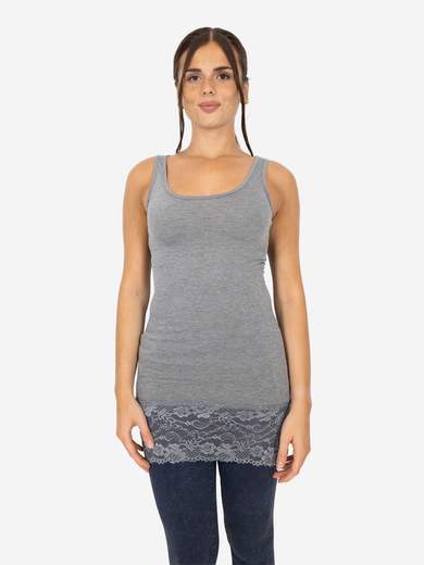Canotta Donna Lunga Con Pizzo In Fondo Basic Per Leggings Slim Fit