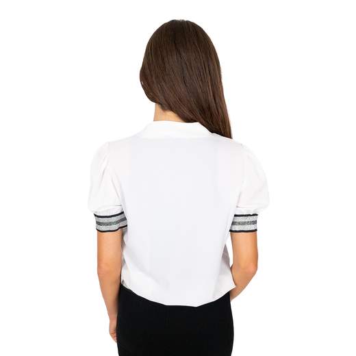 CARMEN Blusa Donna Elegante in Georgette Maniche Corte a Sbuffo