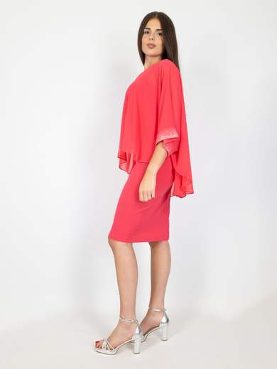 FRANK LYMAN Abito Elegante Donna Da Cerimonia Corto A Tubino Con Mantella E Polsini Con Strass 248148