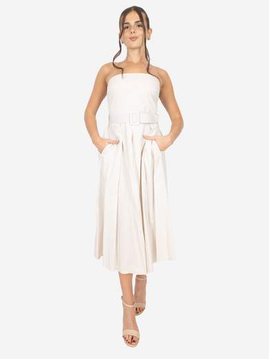 Women's cotton summer dress with belt – Strapless