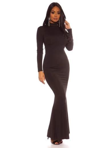 Abito Lungo con Schiena Scoperta e Maniche Lunghe – Eleganza Seducente