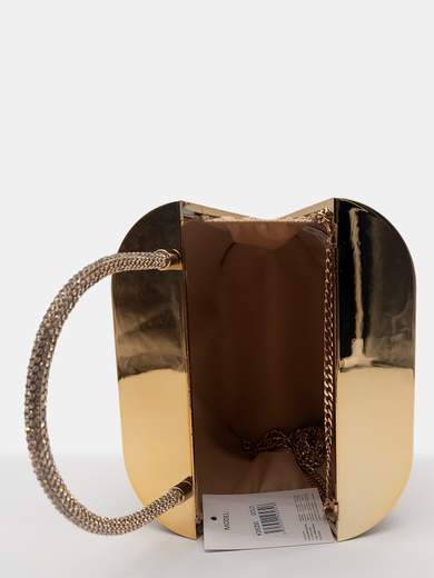 Gold Evening Clutch Bag Covered in Rhinestones with Detachable Chain