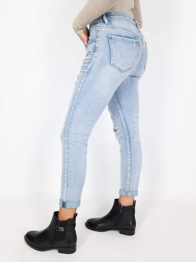3D Denim Jeans Strappati Donna Elasticizzati Chiari Slim Fit