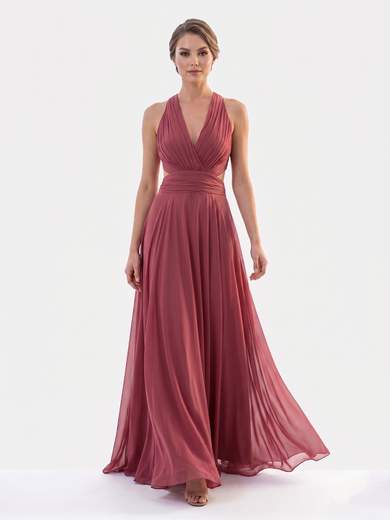 STRABELLO CERIMONIA Abito Lungo da Cerimonia in Chiffon con Collo all'Americana e Schiena Scoperta 7007-6F