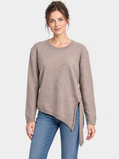 Maglia girocollo con micropaillettes e spacco laterale