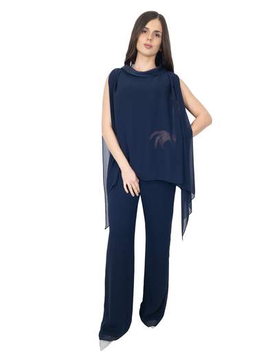 Completo Donna in Chiffon con Casacca Effetto Mantella e Pantalone Elegante
