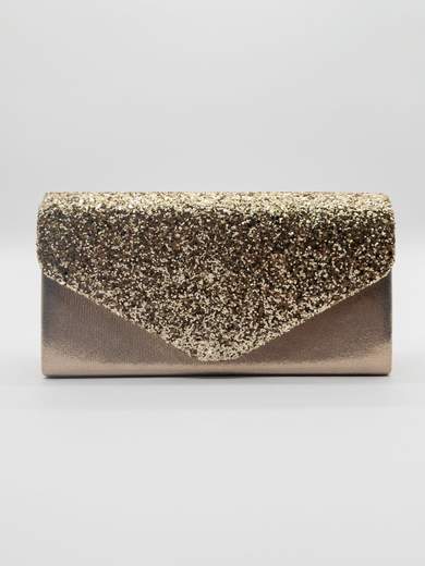 Gold Satin Evening Clutch with Glitter Flap