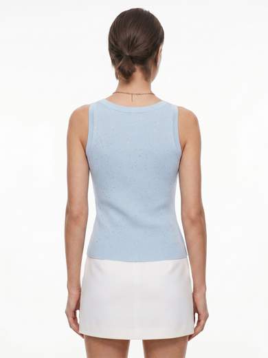 Glittery Tank Top with Boat Neck and Stretch Fabric