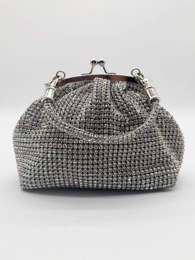 Elegant silver clutch with rhinestones – Mini evening bag with strap