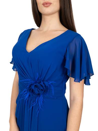 Empire Style Long Evening Dress with Flower at the Waist