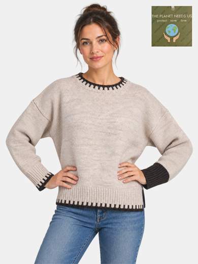 Maglia girocollo in misto lana con intarsi