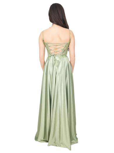 Long formal dress with embellished bodice and slit