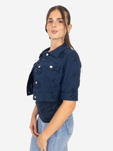 Giacca corta donna in cotone con ricamo sangallo