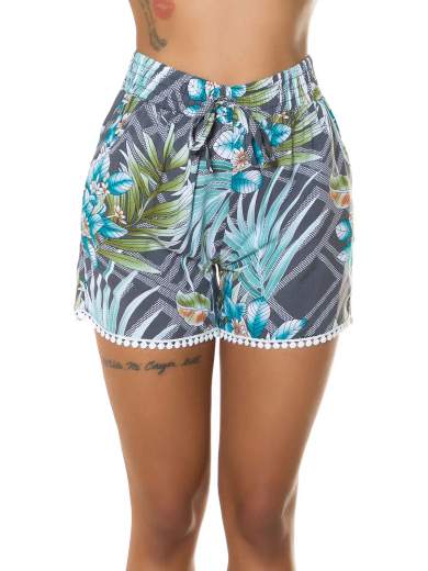 Shorts alla moda a vita alta con stampa tropicale