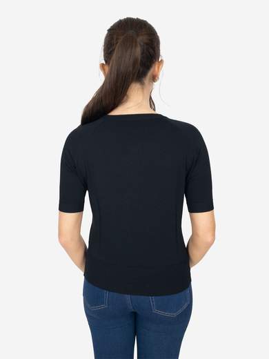 Maglia donna girocollo slim fit manica corta con spacchetti laterali