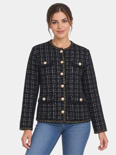 Women's Button-Front Cardigan with Pockets and Lurex Details