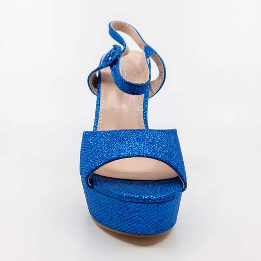 Sandali Blu Elettrico Eleganti Da Cerimonia Glitterati Con Plateau