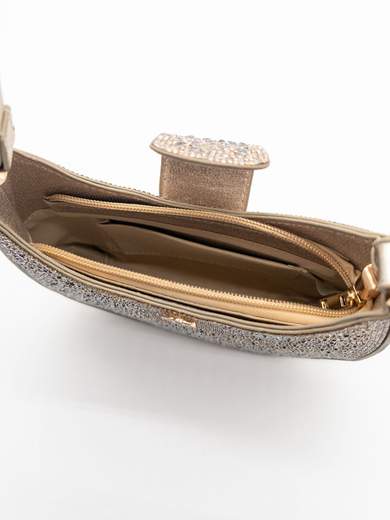 Pochette da cerimonia oro elegante con strass e tracolla rimovibile